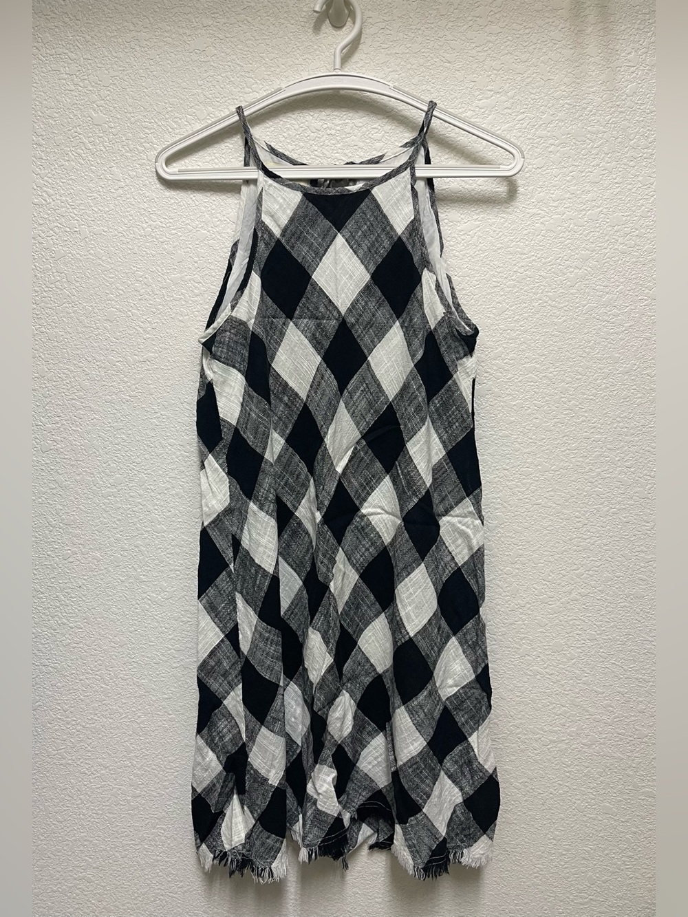 💃 CLOTH & STONE Black & White Trapeze Frayed Gingham Dress Women’s Size S
